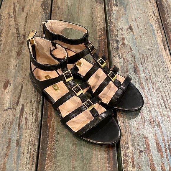 Louise Et Cie Lo-Arely Gladiator Sandals Black Buckled Leather Strappy Zip Sz 5 - Picture 2 of 10